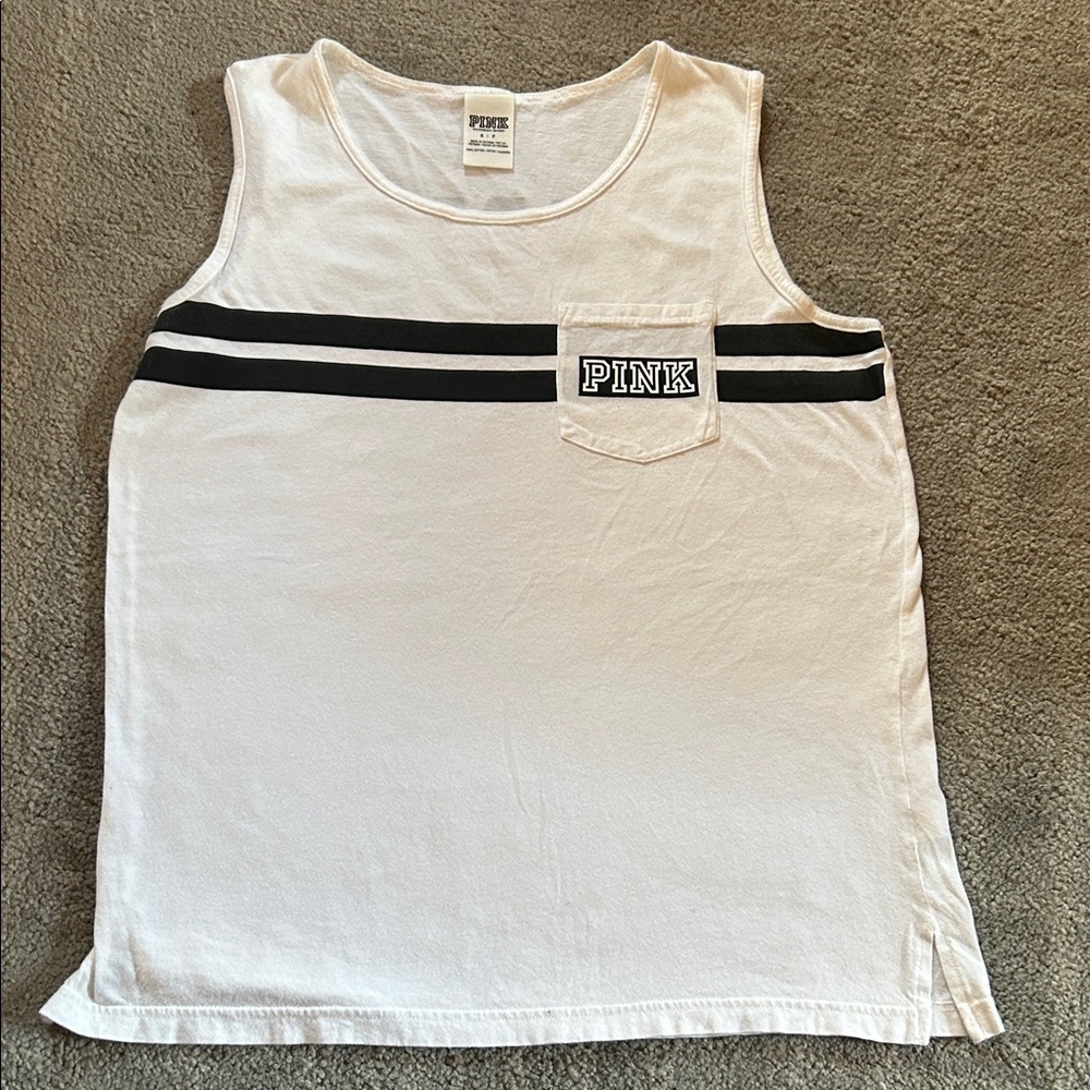 PINK Victoria's Secret Tank - White with Black Stripes